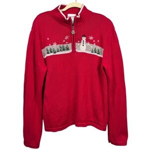 Breckenridge‎ Women XL Red Snowman Ugly Christmas Sweater Festive Winter Scene